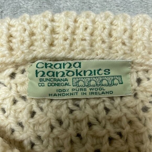 Irish Crana Handknits Pure Wool Womens L/XL Cardigan Sweater Cream Color c112 - Picture 5 of 7